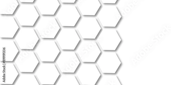 Obraz Abstract white background with hexagon and hexagonal background. Luxury white pattern with hexagons. abstract 3d hexagonal background with shadow. 3D futuristic abstract honeycomb mosaic background.