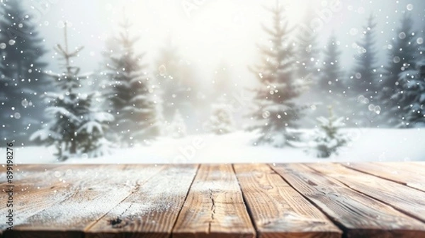 Obraz Snowy Winter Forest Tabletop Background