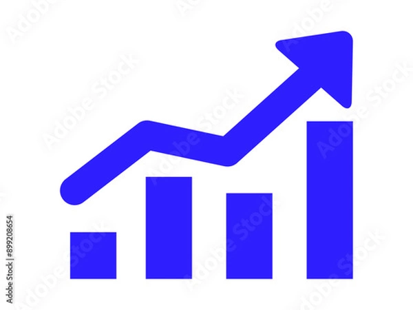 Obraz 上向き　棒グラフ＆折れ線グラフ　ギザギザ矢印　青
