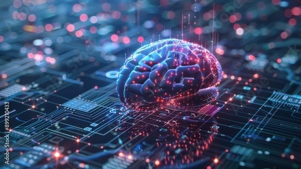 Fototapeta A brain is shown on a computer chip