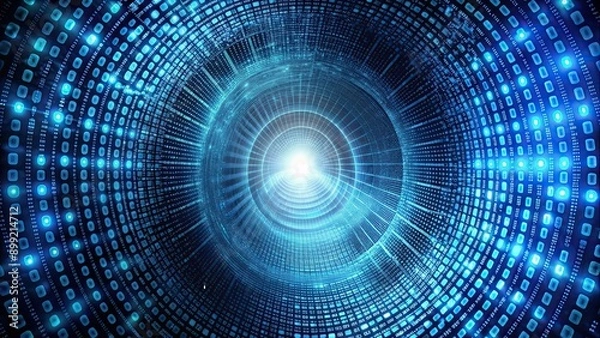 Fototapeta Binary code tunnel in digital space, technology, data, internet, cyberspace, programming, tunnel, code, binary