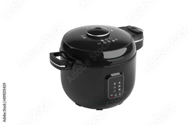 Fototapeta A Sleek Black Rice Cooker With Multiple Function Buttons