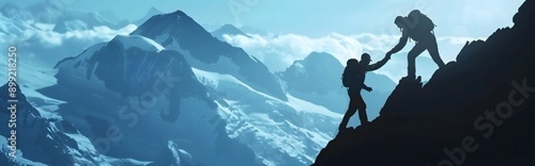 Obraz A group of people are hiking up a mountain