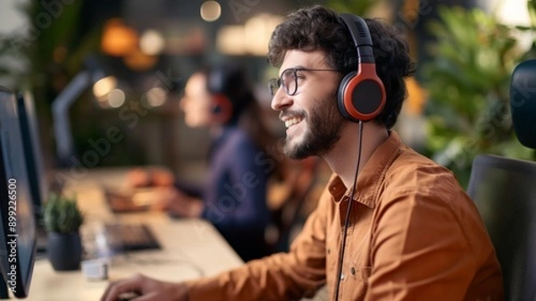 Fototapeta Dedicated call center agent providing top-notch service