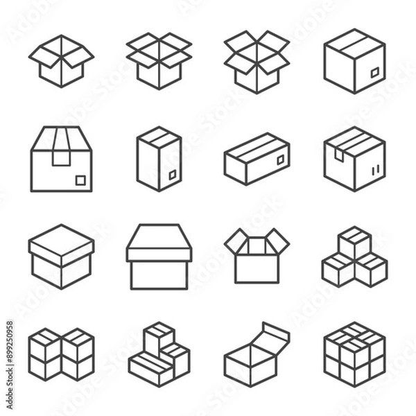 Obraz cardboard and parcel line icon set,vector and illustration