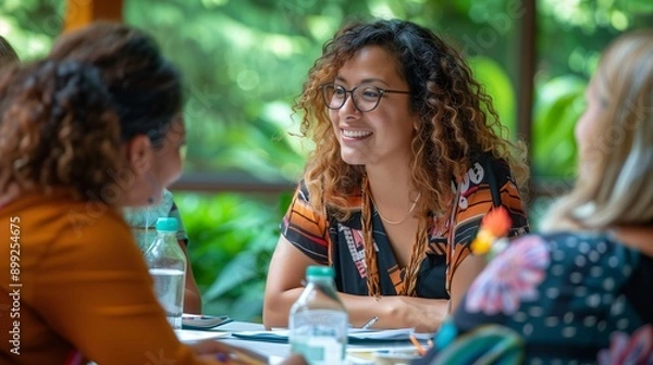 Obraz Friends attending a workshop engaging in meaningful conversations and activities that reflect their harmony