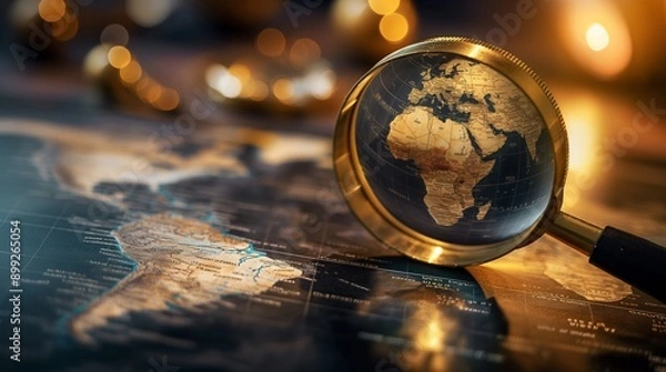 Obraz World map viewed through a magnifying glass