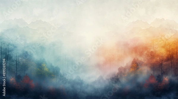 Fototapeta A mountain range with a misty, hazy atmosphere
