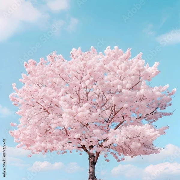 Fototapeta Lush and Vibrant Cherry Blossom Tree in Full Bloom Framed by a Serene Tranquil Azure Sky   A Breathtaking Natural Landscape Captured with a DSLR