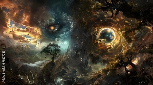 Fototapeta Boundless creativity and imaginative expression captured in a fantastical organic and surreal landscape composition  Playful and inventive use of light shadow 