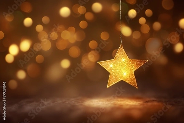 Fototapeta golden bokeh background with Christmas star. Generated Ai