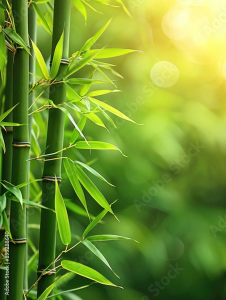 Obraz Green bamboo on a blurred tropical forest background.