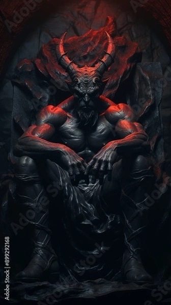 Obraz A statue of Satan, the king of hell, on his throne. Generated Ai