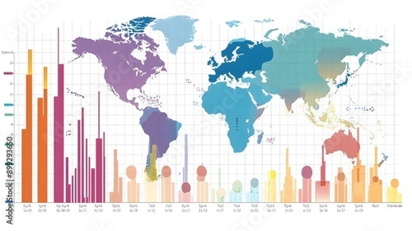 Fototapeta world map with graphs