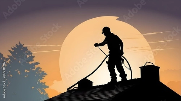 Fototapeta silhouette of roofer or silhouette of worker or construction job - Generative AI