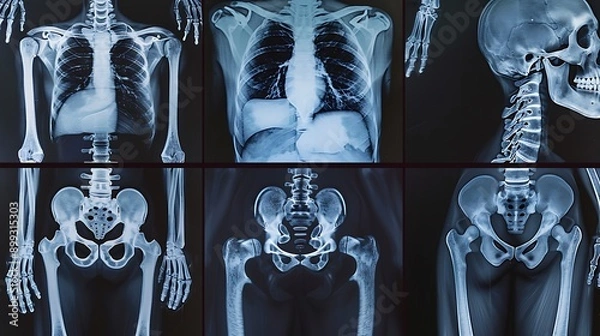 Fototapeta a collage of six medical x-rays showing different parts of the human body