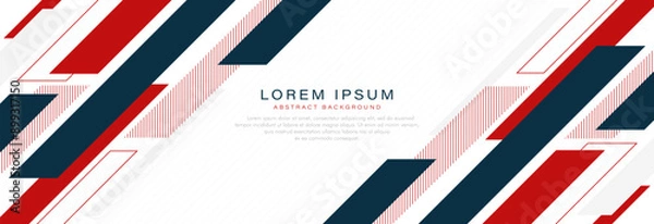 Obraz Modern abstract white banner background with space for your text. Simple dark blue and red diagonal geometric shapes design. Suit for corporate, business, presentation, cover, brochure, website