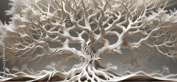 Obraz 3D rendering tree-like structure made white paper tree has multi