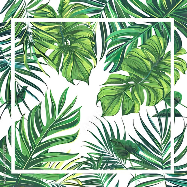 Fototapeta summer sale banner template with tropical leaves for shopping charts