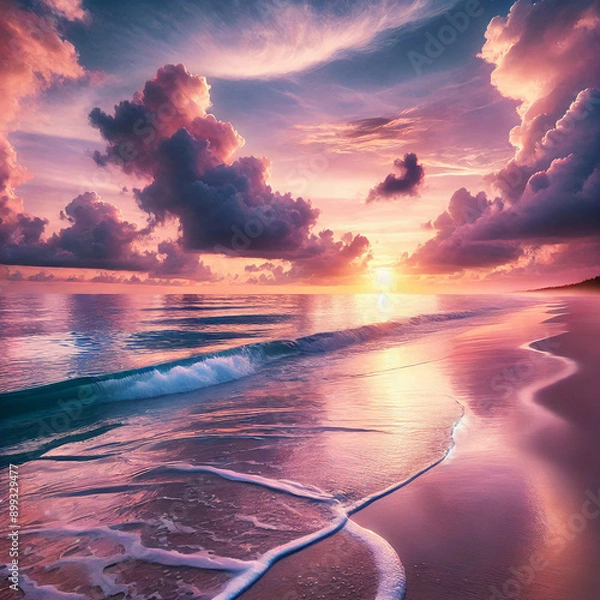 Obraz A beach with a beautiful sunrise.