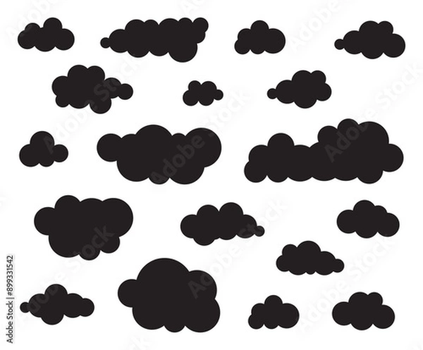 Fototapeta Set of silhouette cloud shape. Clouds black shape collection. Vector cloud silhouette.