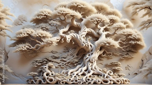 Obraz 3D rendering large tree multiple branches leaves is intricately