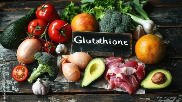 Obraz foods rich in glutathione on the table. Selective focus.