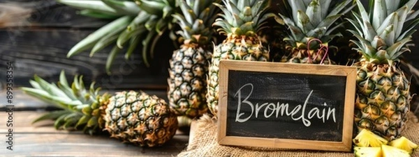 Obraz Bromelain in pineapple capsules supplements on the table. Selective focus.