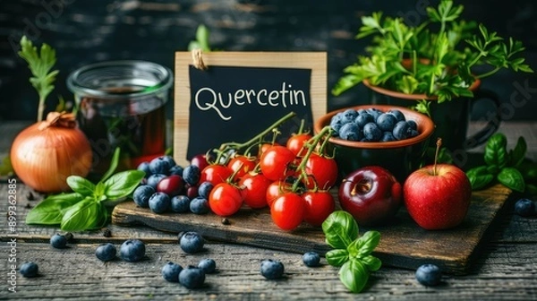 Obraz Food contains quercetin on the table. Selective focus.