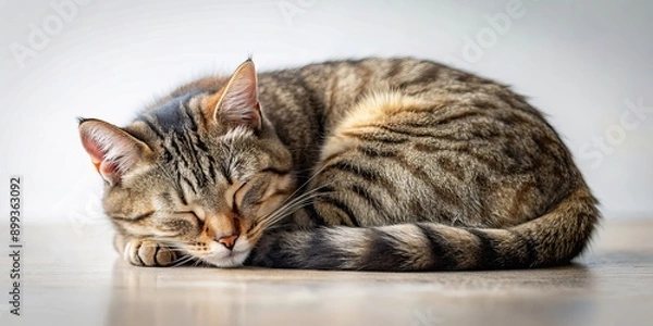 Fototapeta Sleeping cat curled up between its paws, cat, sleeping, curled up, cozy, peaceful, feline, pet, nap, rest, relaxation, comfortable