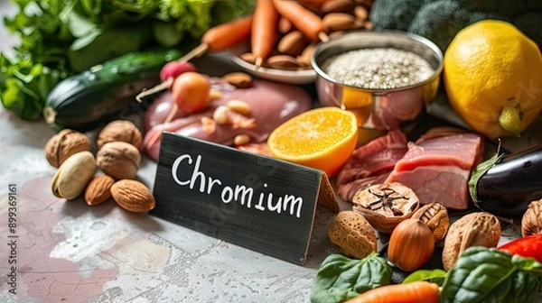 Obraz Products contain chromium on the table. Selective focus.