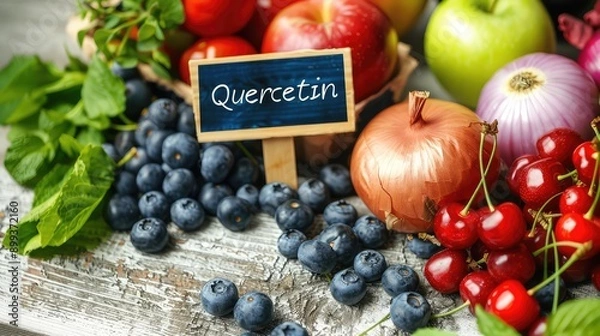Obraz Food contains quercetin on the table. Selective focus.