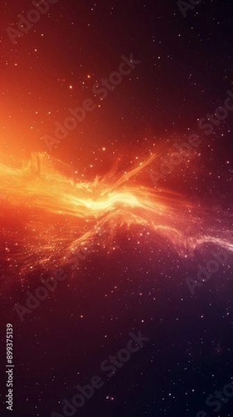 Fototapeta  A star-filled expanse with a bright orange and red celestial body at its core