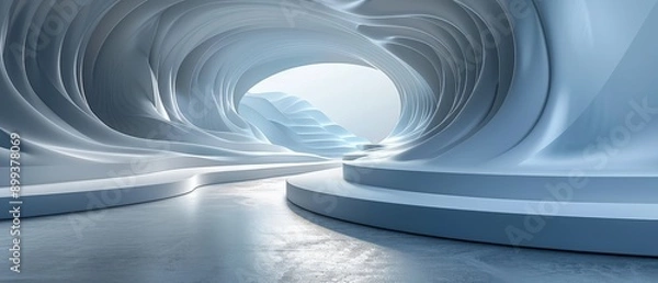 Fototapeta  A tunnEL interior features a spiral staircase ascending from a building's base, framed by an abstract image