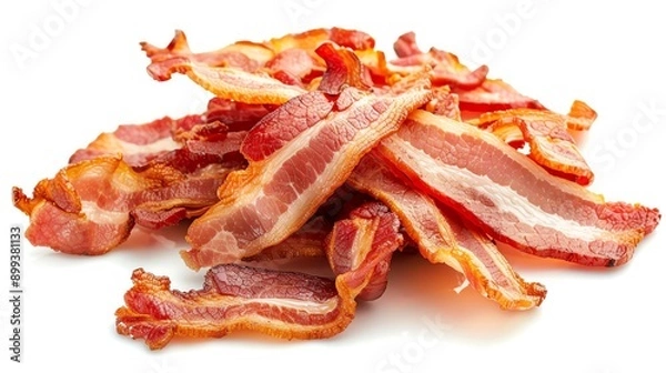 Obraz Crispy bacon strips on solid white background, single object