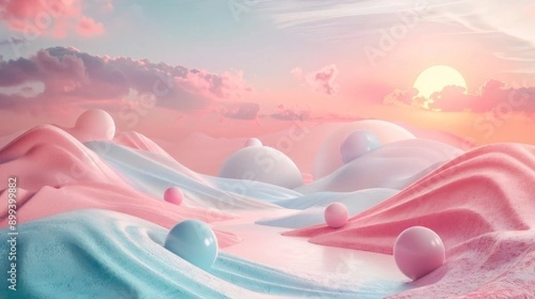 Obraz Basic 3D scene with rolling hills and pastel tones, creating a calm and comfortable environment