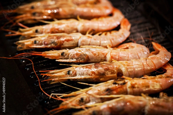 Fototapeta Delicious langoustines  on grill