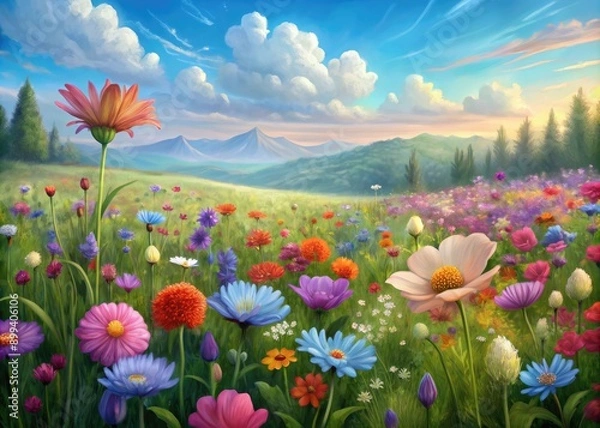 Obraz Colorful wildflowers blooming in a sunny meadow.