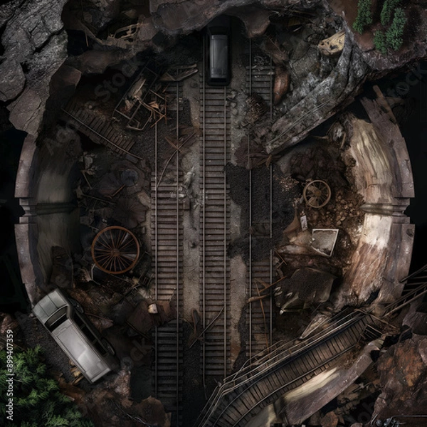 Fototapeta Post Apocalyptic  Battle Map  for RPG ,Map for Dungeons and Dragons,DnD map, Tabletop Role-Playing Games, Adventure Game Background, Top-Down View