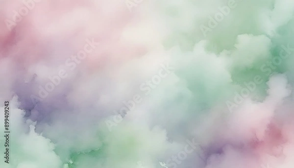 Fototapeta A soft pastel watercolor texture with gentle, blended hues of pink, lavender, and mint green, creating a dreamy, ethereal effect. Multiple variations available