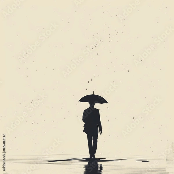 Fototapeta Minimalist animation of a man with an umbrella