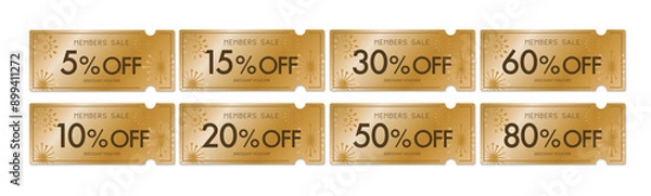 Fototapeta メンバーセールに使える高級感のある金の花火のクーポンベクターアイコンセット（割引率別）