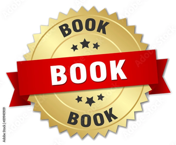 Fototapeta book 3d gold badge with red ribbon