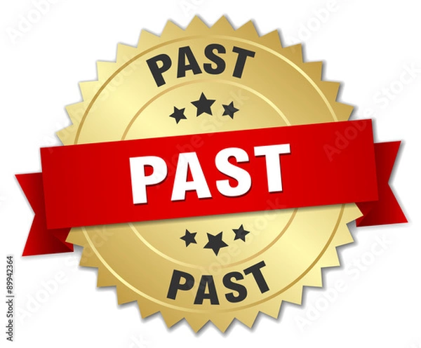 Fototapeta past 3d gold badge with red ribbon