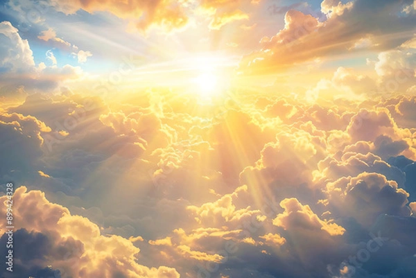Fototapeta Golden Rays of Sunlight Through Clouds.