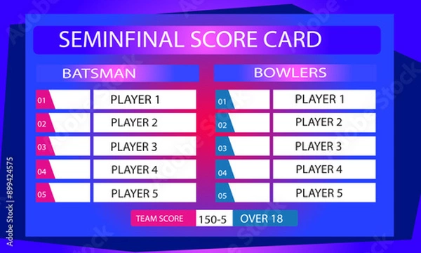 Obraz modern cricket semi final scorecard game leaderboard with abstract background Stock Vector