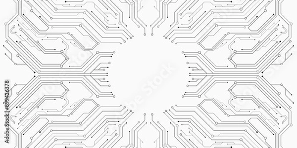 Fototapeta Futuristic circuit board pattern on white background. Hi-tech CPU panel. Sci-fi technology banner design. Vector illustration