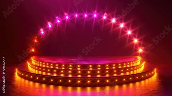 Fototapeta Retro Show Stage with Light Frame Decoration and Casino Podium Illustration