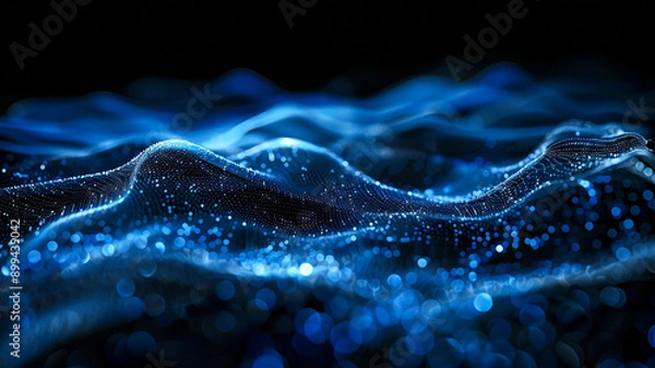 Fototapeta Abstract blue digital background with dots and waves