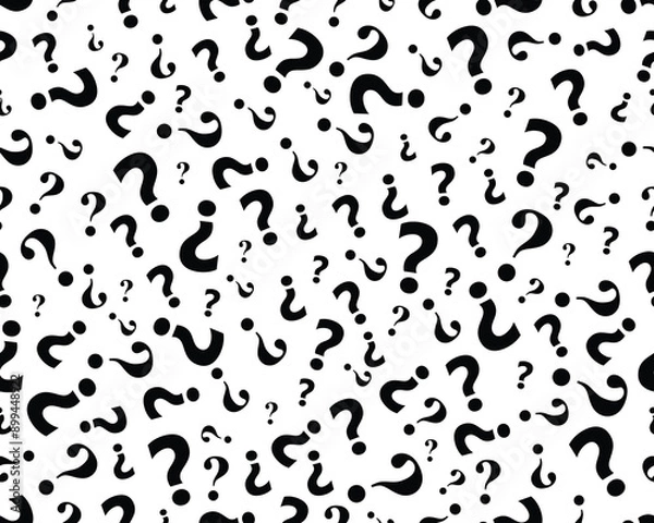 Fototapeta Black question mark on a white background, seamless pattern	